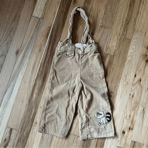 y2k Kids boy beige corduroy‎ overalls raccoon cute 2T outfit casual everyday